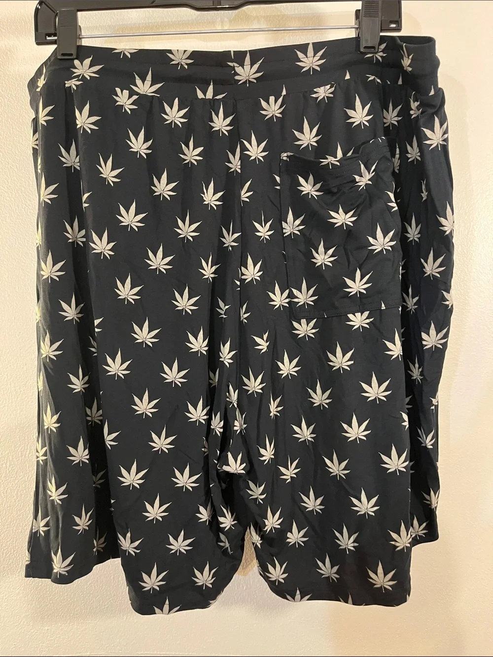 MeUndies Black Mini Shorts with Green Leaf Pattern